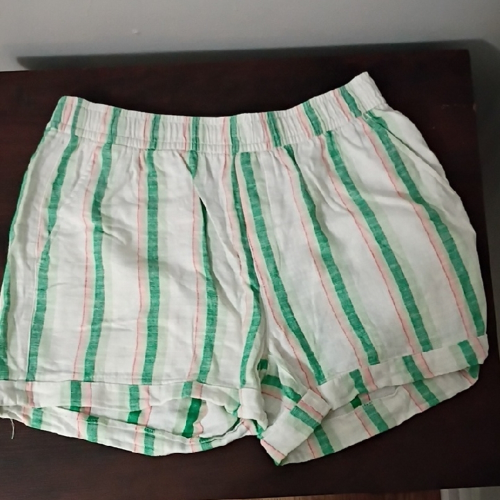 Old Navy White Shorts with Green and Pink Stripes